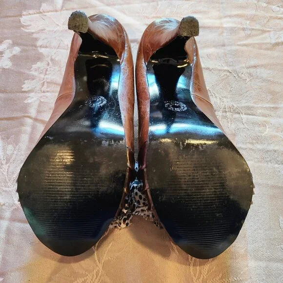 Grupo Vimoda Brown High Heels with Leopard Print Flowers, Size 6.5, Used - Picture 6 of 9